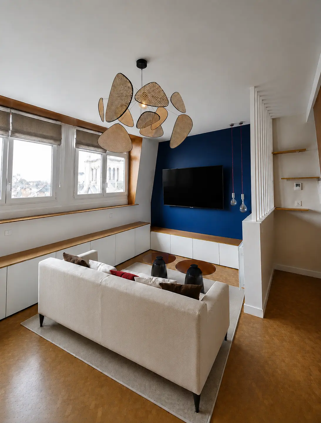 Séjour aménagé d’un appartement de 45 m² à Lille